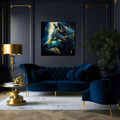 Art deko slika na platnu s motivom PREMIUM ART - Wilderness in Wolf Eyes, vlk u plavo-zlatnih nijansama, intenzivna atmosfera, pogodan za radne sobe – proizvod, pogled 3