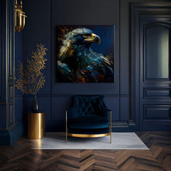 Art deko slika na platnu s motivom PREMIUM ART - Wilderness's Fearless Hunter, orol u plavo-zlatnih nijansama, veličanstvena atmosfera, pogodan za kancelarije – proizvod