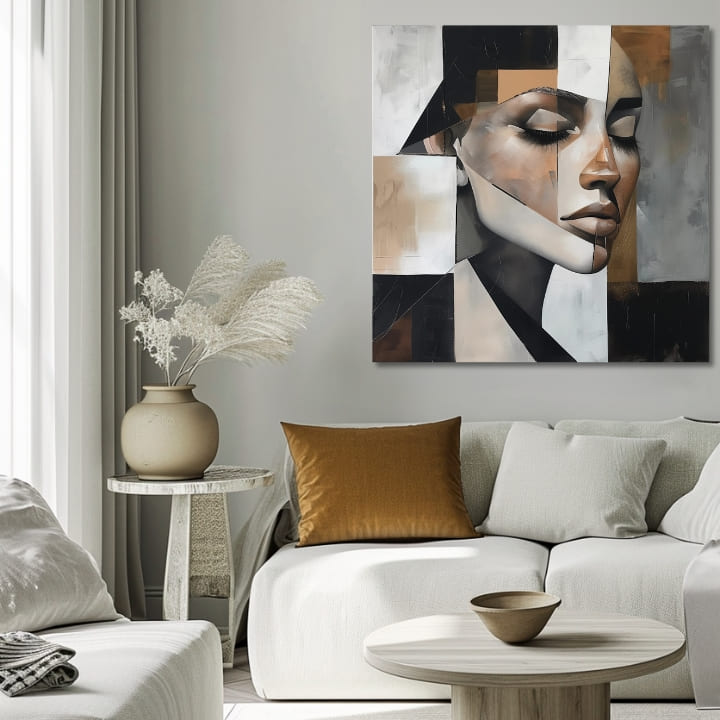 Art deko slika na platnu s motivom žena, lice, portret, ljudi u bijelo-bežih nijansama, mirna atmosfera, pogodan za dnevnog boravka | Elegantan slika žene Magická dokonalosť – proizvod, pogled 2