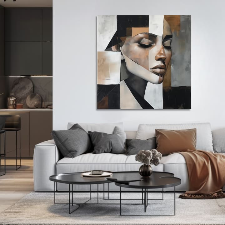 Art deko slika na platnu s motivom žena, lice, portret, ljudi u bijelo-bežih nijansama, mirna atmosfera, pogodan za dnevnog boravka | Elegantan slika žene Magická dokonalosť – proizvod
