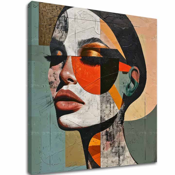 Pop art slika na platnu s motivom žena, lice, ljudi u bež-plavih nijansama, stilska atmosfera, ljepota, pogodan za kancelarije | Elegantan slika žene Harmonija tvarov – glavna