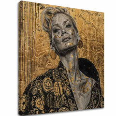 Art deko slika na platnu s motivom žena, portret, ljudi u bež-zlatnih nijansama, elegantna atmosfera, luksuzan utisak, pogodan za dnevnog boravka | Elegantan slika žene Samopouzdanje – glavna