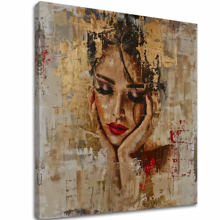 Art deko slika na platnu s motivom žena, lice, religiozni motiv, ljudi u bež-zlatnih nijansama, ljepota, pogodan za dnevnog boravka | Elegantan slika žene Šarmantna múza – glavna