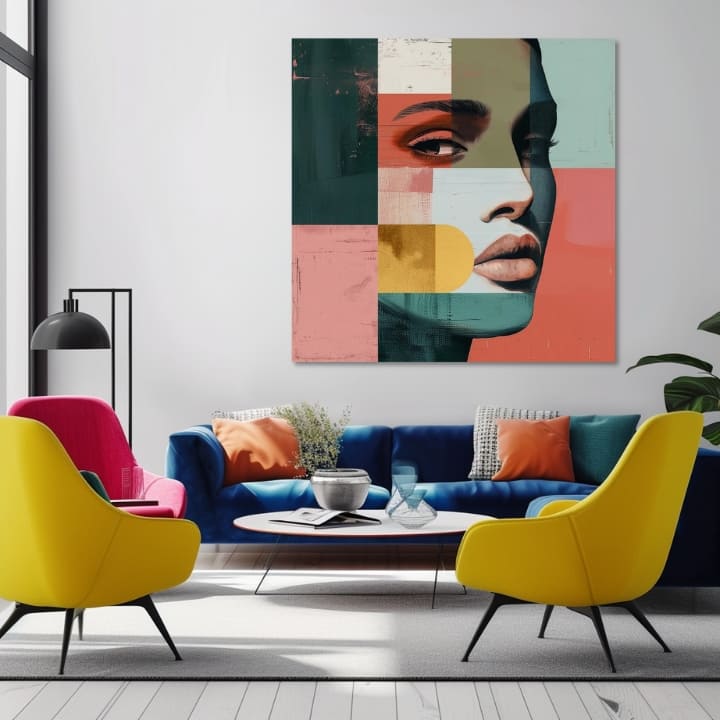 Moderan slika na platnu s motivom žena, lice, ljudi u bež-sivih nijansama, urbana atmosfera, gradski život, pogodan za dnevnog boravka | Elegantan slika žene Pohlad na svet – proizvod