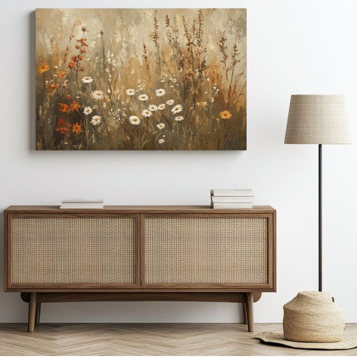 Moderan slika na platnu s motivom harmonija rustikálnej elegancie, livada u bijelo-smeđih nijansama, mirna atmosfera, priroda | Slika harmonija rustikálnej elegancie – proizvod, pogled 3
