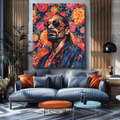 Moderan slika na platnu s motivom Snoop Dogg - Ikona rapovej scény, cvijeće u narandžastih nijansama | Slika Snoop Dogg - Ikona rapovej scény – proizvod