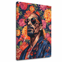 Moderan slika na platnu s motivom Snoop Dogg - Ikona rapovej scény, cvijeće u narandžastih nijansama | Slika Snoop Dogg - Ikona rapovej scény – glavna