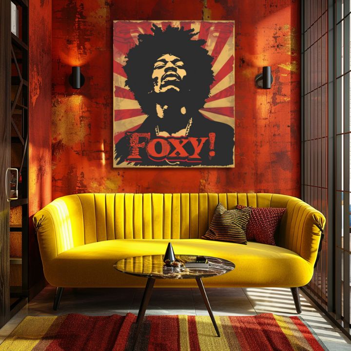 Moderan slika na platnu s motivom portret u crno-crvenih nijansama, energična atmosfera | Jimi Hendrix slika na platnu - Legenda zvuku – proizvod, pogled 2