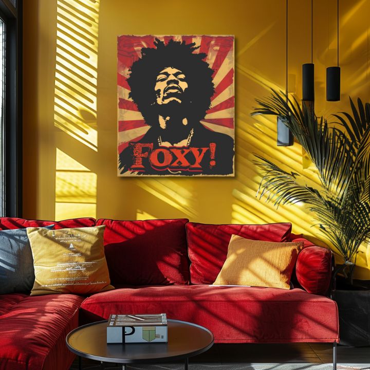 Moderan slika na platnu s motivom portret u crno-crvenih nijansama, energična atmosfera | Jimi Hendrix slika na platnu - Legenda zvuku – proizvod