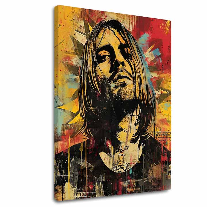 Moderan slika na platnu u žuto-crnih nijansama, rock and roll i muzička istorija | Kurt Cobain na platnu - Hudobná revolúcia – glavna