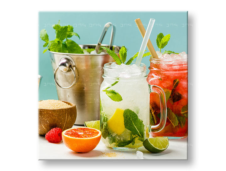 U boho stilu slika na platnu s motivom LETNÝ DRINK, pejzaž u plavo-zelenih nijansama, pogodan za kuhinje | Slika za zid LETNÝ DRINK_069-12 – glavna