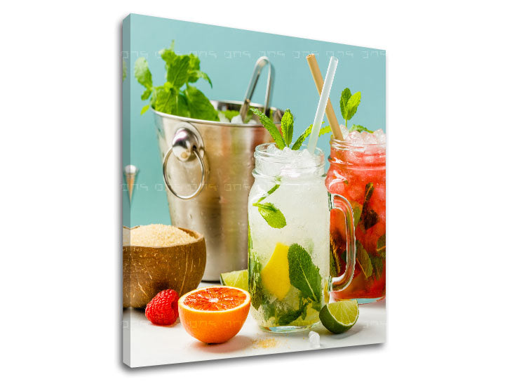 U boho stilu slika na platnu s motivom LETNÝ DRINK, pejzaž u plavo-zelenih nijansama, pogodan za kuhinje | Slika za zid LETNÝ DRINK_069-12 – proizvod