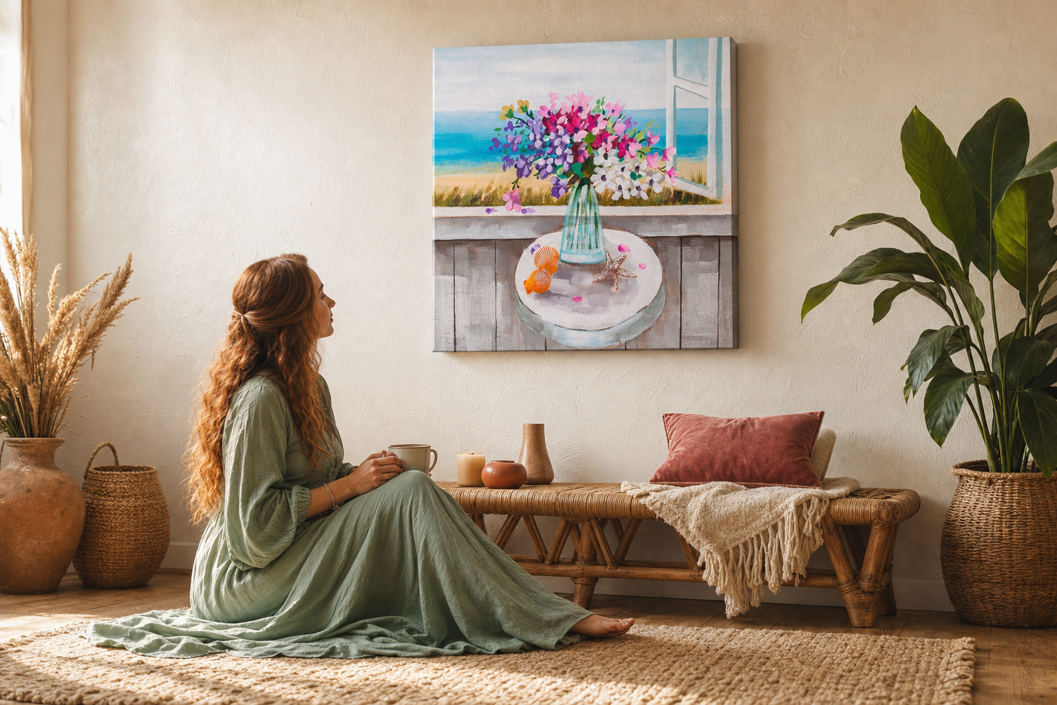 Oslikana zidna slika CVIJEĆE U VAZI 1-dijelna CFAZH5149E1 - 60x60 cm