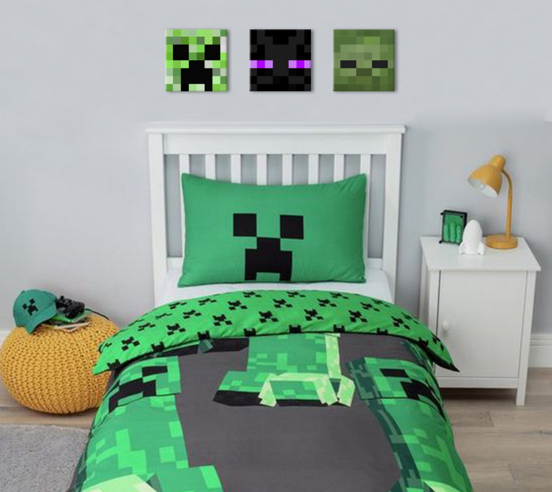 Moderan slika na platnu u zeleno-crnih nijansama, razigrana atmosfera, avantura | Minecraft slika - Najlepšie postavičky na platnu - Creeper, Enderman, Zombie – glavna