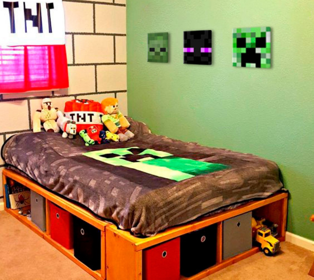 Moderan slika na platnu u zeleno-crnih nijansama, razigrana atmosfera, avantura | Minecraft slika - Najlepšie postavičky na platnu - Creeper, Enderman, Zombie – proizvod