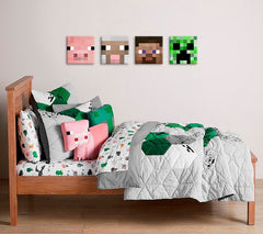 Moderan slika s motivom dječji motiv, cvijeće, more i plaža u bijelo-bežih nijansama | Minecraft slika - Najlepšie postavičky na platnu - Steve, Creeper, Sheep, Pig – pregled