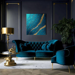 Pop art slika na platnu s motivom Infinite Layers of Abstraction u tirkizno-zlatnih nijansama, elegantna atmosfera, luksuzan utisak i priroda – proizvod, pogled 2