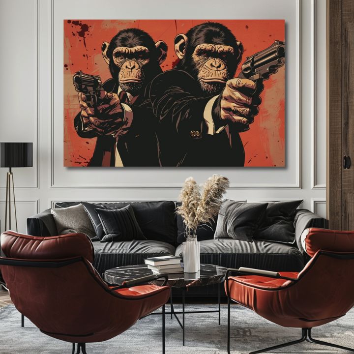 Moderan slika na platnu u crno-bijelih nijansama, snaga i moć | Monkey Gang - Slika pre odvažan enterijer, zidna dekoracija – proizvod