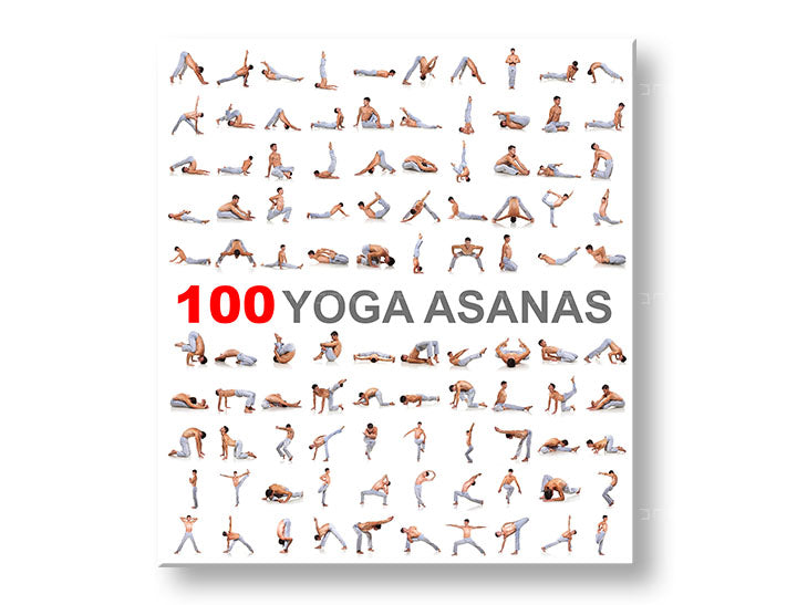 Moderan slika na platnu s motivom 100 Yoga asanas, motivacioni citat u bijelo-sivih nijansama, unutarnji mir | Motivacioni slika za zid 100 Yoga asanas – glavna