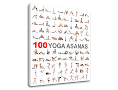 Moderan slika na platnu s motivom 100 Yoga asanas, motivacioni citat u bijelo-sivih nijansama, unutarnji mir | Motivacioni slika za zid 100 Yoga asanas – proizvod