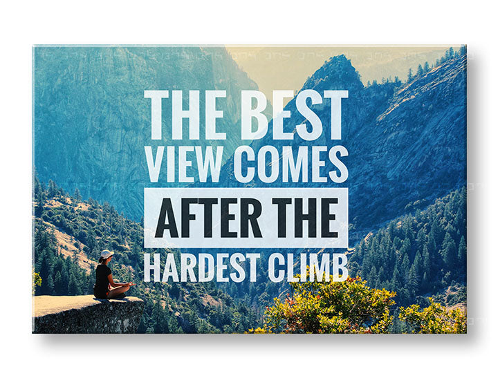 Moderan slika na platnu s motivom The best view comes, šuma, motivacioni citat u bijelo-crnih nijansama, priroda i unutarnji mir, pogodan za kancelarije – glavna