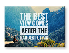 Moderan slika na platnu s motivom The best view comes, šuma, motivacioni citat u bijelo-crnih nijansama, priroda i unutarnji mir, pogodan za kancelarije – glavna