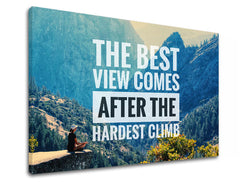 Moderan slika na platnu s motivom The best view comes, šuma, motivacioni citat u bijelo-crnih nijansama, priroda i unutarnji mir, pogodan za kancelarije – proizvod