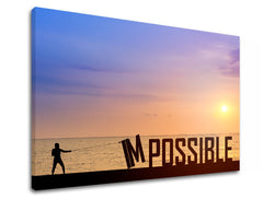 U boho stilu slika na platnu s motivom Impossible, zalazak sunca, okean, pejzaž, more i plaža u ljubičasto-plavih nijansama, inspirativna atmosfera – proizvod