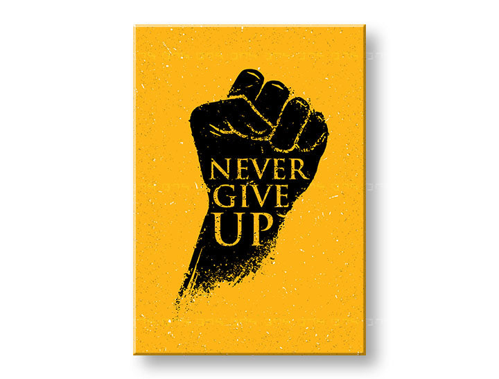 Moderan slika na platnu s motivom Never give up, motivacioni citat u crno-žutih nijansama, snaga, pogodan za kancelarije | Motivacioni slika za zid Never give up – glavna