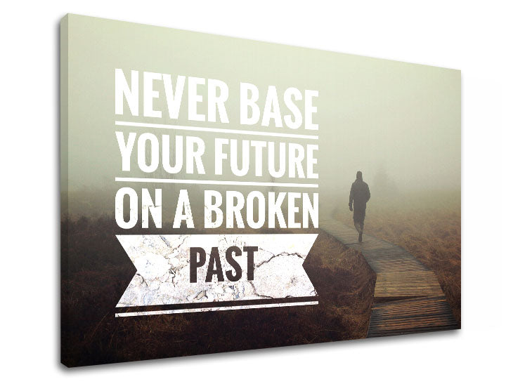 Moderan slika na platnu s motivom Never base your future, motivacioni citat u bijelih nijansama, kontemplativna atmosfera, samoća, pogodan za kancelarije – proizvod