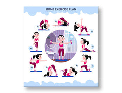 Moderan slika na platnu s motivom Home exercise plan, motivacioni citat, sportski motiv u bijelo-plavih nijansama, energična atmosfera, pogodan za radne sobe – glavna