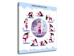 Moderan slika na platnu s motivom Home exercise plan, motivacioni citat, sportski motiv u bijelo-plavih nijansama, energična atmosfera, pogodan za radne sobe – proizvod