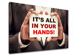 Art deko slika na platnu s motivom Its all in your hands, motivacioni citat u bijelo-crvenih nijansama, pogodan za kancelarije | Motivacioni slika za zid Its all in your hands_001 – proizvod