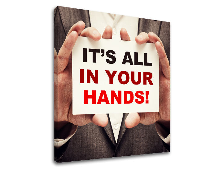 Art deko slika na platnu s motivom Its all in your hands, motivacioni citat u crveno-crnih nijansama | Motivacioni slika za zid Its all in your hands_002 – proizvod