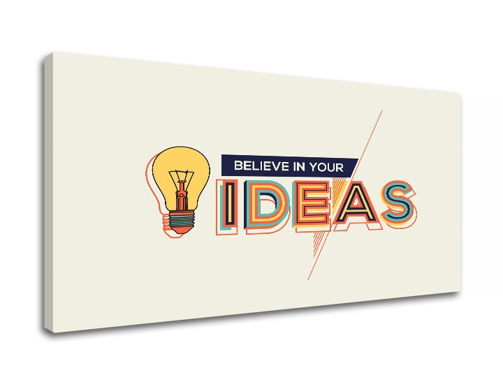 Moderan slika s motivom Believe in your ideas, motivacioni citat, priroda u bež-plavih nijansama | Motivacioni slika za zid Believe in your ideas – pregled