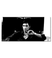 Pop art slika na platnu s motivom Nahnevaný Tony Montana s cigarou v ruke, automobil, priroda u bijelo-crnih nijansama, intenzivna atmosfera – proizvod, pogled 2