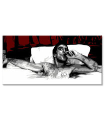 Pop art slika na platnu s motivom Tony Montana s cigarou v bazéne u bijelo-crvenih nijansama, samoća | Najveći mafiáni na platnu Scarface - Tony Montana s cigarou v bazéne – proizvod, pogled 3