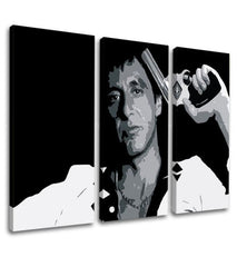 Pop art slika na platnu s motivom Tony Montana so zbraňou v ruke u bijelo-sivih nijansama, intenzivna atmosfera, filmski svijet i snaga i moć | Najveći mafiáni na platnu Scarface - Tony Mon..., pogled 3