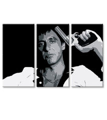 Pop art slika na platnu s motivom Tony Montana so zbraňou v ruke u bijelo-sivih nijansama, intenzivna atmosfera, filmski svijet i snaga i moć | Najveći mafiáni na platnu Scarface - Tony Mon..., pogled 4