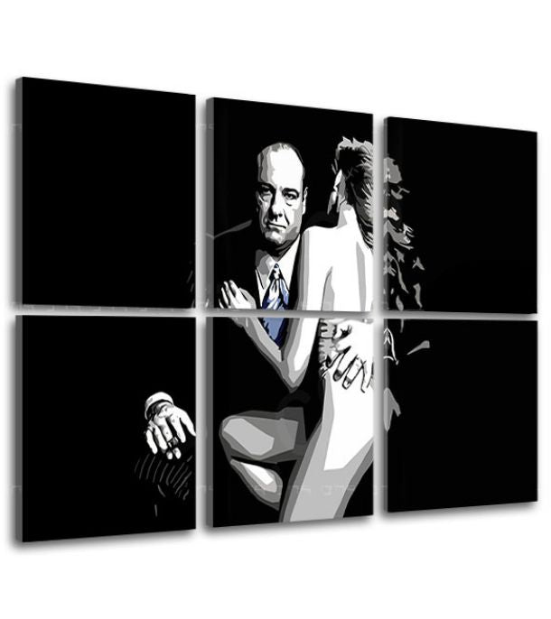 Pop art slika na platnu s motivom Sopranos - Tony Soprano s nahou ženou u bijelo-crnih nijansama, dramatična atmosfera, kriminalna drama i ljubav – proizvod, pogled 2