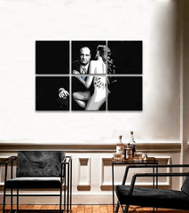 Pop art slika na platnu s motivom Sopranos - Tony Soprano s nahou ženou u bijelo-crnih nijansama, dramatična atmosfera, kriminalna drama i ljubav – proizvod