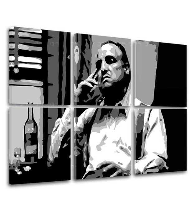 Pop art slika na platnu s motivom The Godfather - Vito Corleone s flašom škótskej, cigara, flaša u bijelo-crnih nijansama, melanholična atmosfera – proizvod, pogled 2