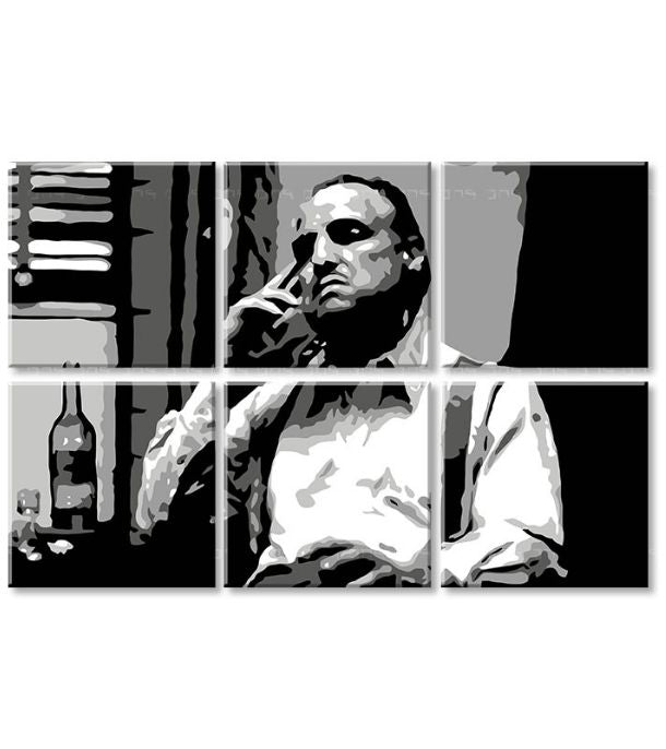 Pop art slika na platnu s motivom The Godfather - Vito Corleone s flašom škótskej, cigara, flaša u bijelo-crnih nijansama, melanholična atmosfera – proizvod, pogled 3