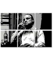 Pop art slika na platnu s motivom The Godfather - Vito Corleone s flašom škótskej, cigara, flaša u bijelo-crnih nijansama, melanholična atmosfera – proizvod, pogled 3
