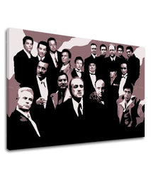 Pop art slika na platnu s motivom The Mafia family, automobil u smeđe-crvenih nijansama, dramatična atmosfera, porodica i snaga i moć, pogodan za kancelarije – proizvod, pogled 2