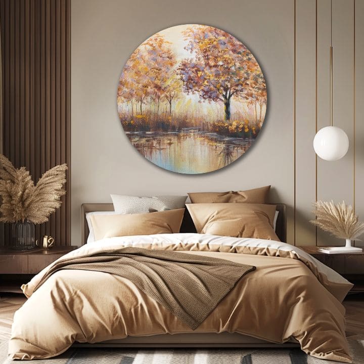 Pop art slika na platnu s motivom drveće, pejzaž, priroda, životinja u bijelo-narandžastih nijansama, mirna atmosfera, priroda i razmišljanje, pogodan za dnevnog boravka – proizvod