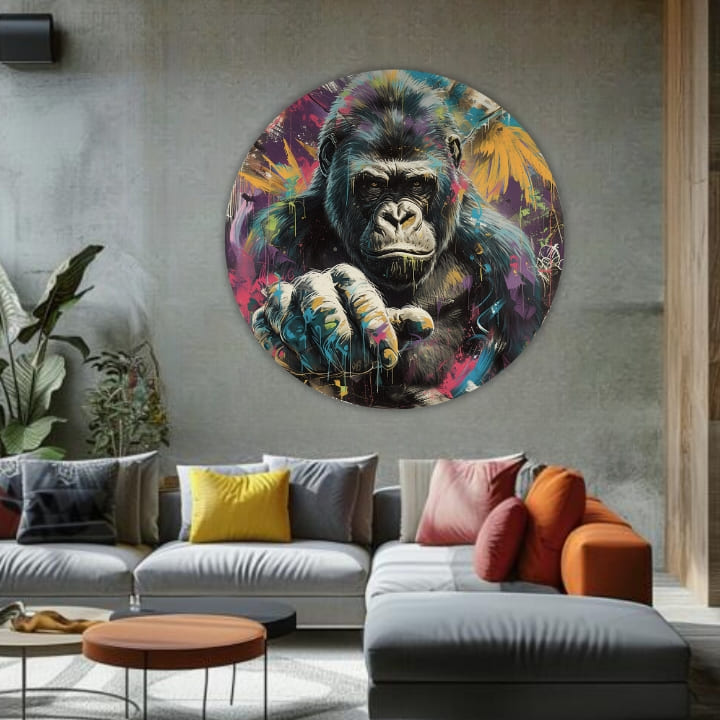 Pop art slika na platnu s motivom Príbeh v očiach, pejzaž u višebojnih nijansama, intenzivna atmosfera, pogodan za kancelarije | Okruglo slike s akrylom Príbeh v očiach – proizvod, pogled 2