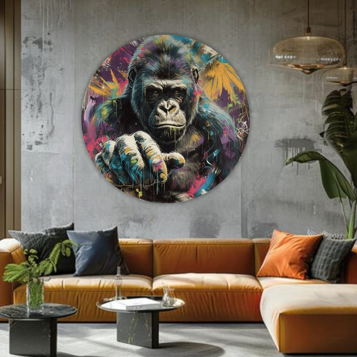 Pop art slika na platnu s motivom Príbeh v očiach, pejzaž u višebojnih nijansama, intenzivna atmosfera, pogodan za kancelarije | Okruglo slike s akrylom Príbeh v očiach – proizvod