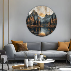Pop art slika na platnu s motivom Súmrak v tichom údolí, planine, šuma, jezero, zalazak sunca u plavo-narandžastih nijansama, mirna atmosfera, pogodan za dnevnog boravka – proizvod, pogled 2
