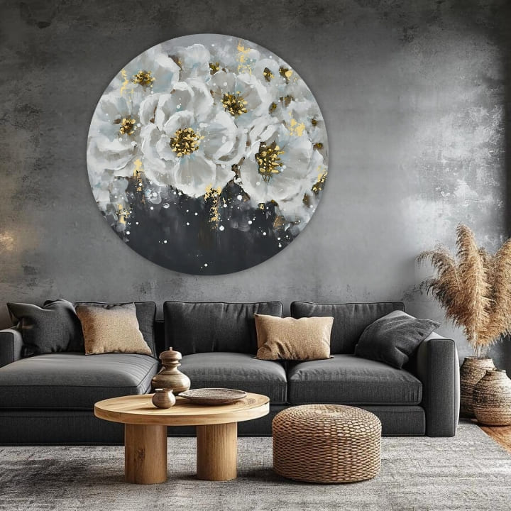 Ručno slikan slika na platnu s motivom Večerný tanec, pejzaž, cvijeće, priroda u bijelo-sivih nijansama, elegantna atmosfera, pogodan za kuhinje – proizvod